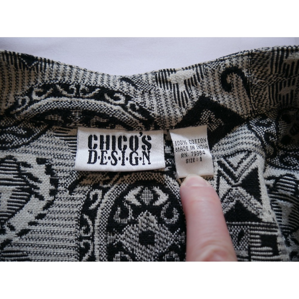 Vintage Chicos Design Black White Geometric Print Tunic Button Down Jacket Sz 1‎
